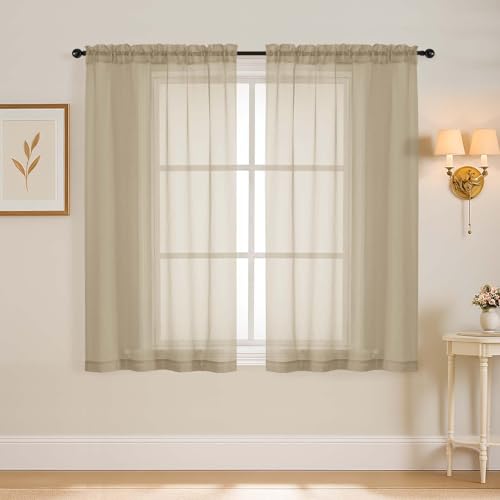 Taupe Window Sheer Curtains 45 Inches Length (42"W x 45"L (Pack of 2) / Taupe)