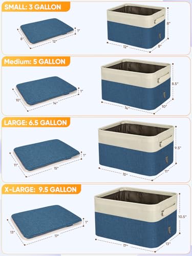 4 Pack Fabric Closet Storage Bins for Shelves (Navy Blue / 4PCS/Large-15x11x9.5)