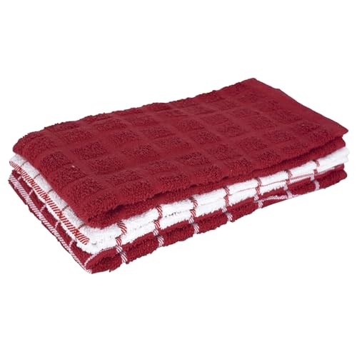 Premium 100% Cotton Terry Check Kitchen Dish Towels (Paprika Red / 3-Pack - Kitchen Towel)