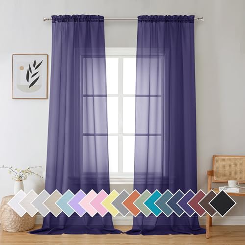 Purple Sheer Curtains 96 Inches Long 2 Panels Set (42"W x 96"L (Pack of 2) / Purple)