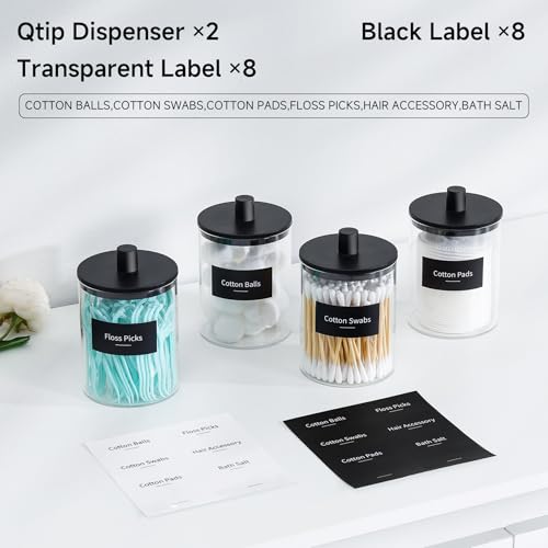 Glass Qtip Holder Dispenser (Black / 2 Pack)
