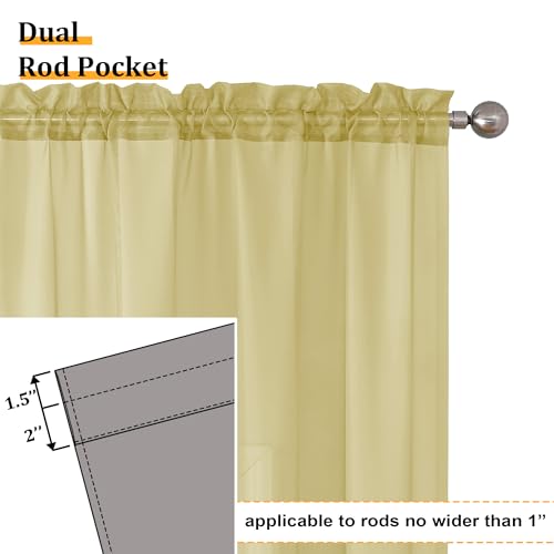 Yellow Sheer Curtains 2 Panel Sets 90 Inches Long (42"W x 90"L (Pack of 2) / Yellow)