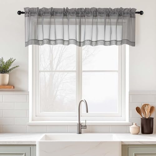 Grey Valances for Windows 14 inch Length 2 Panels (42"W x 14"L (Pack of 2) / Charcoal Grey)