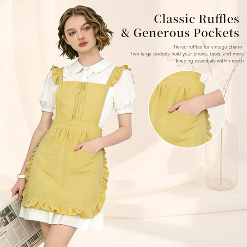 Vintage Ruffle Apron for Women (Yellow)