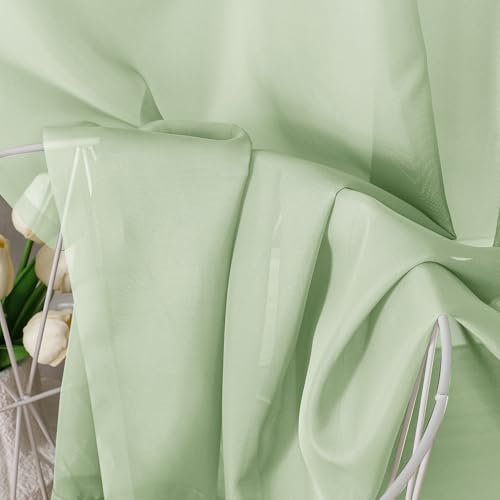 Light Green Sheer Curtains 84 Inches Long 2 Panels Set for Living Room (42"W x 84"L (Pack of 2) / Light Green)