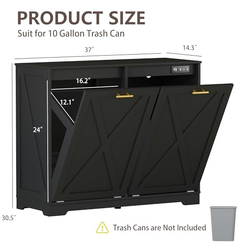 Double Tilt Out Trash Can Cabinet (Black / 37"L x 14.3"D x 30.5"H)