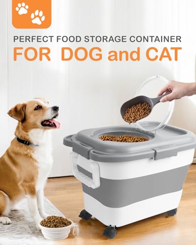 15 23 Lbs Dog Food Storage Container Airtight (Grey with handle)