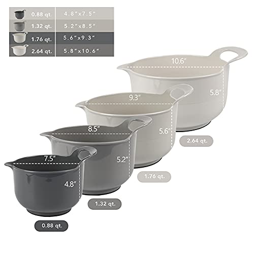 4 Pack Nesting Mixing Bowl with Pour Spout and Handle (Gray)