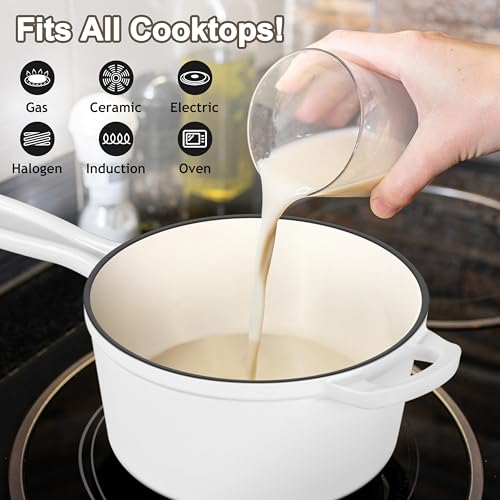 1& 2Qt Enameled Cast Iron Saucepan with Lid (White / 1+2 Quarts)