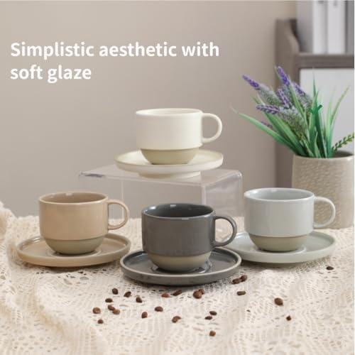 Little minimalist ceramic pottery tea cup with saucer (Matte White)