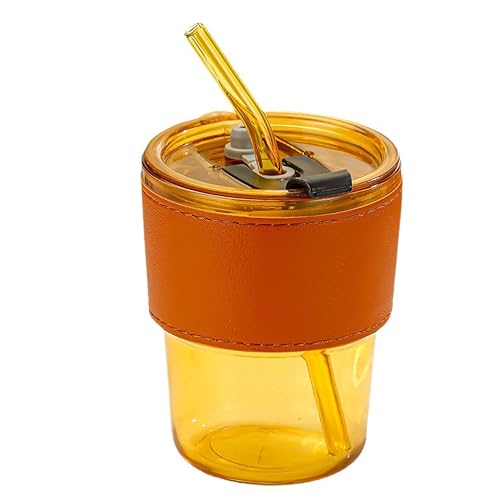 13 oz Tumbler Water Glass (1 Piece Amber with Leather Sleeve)