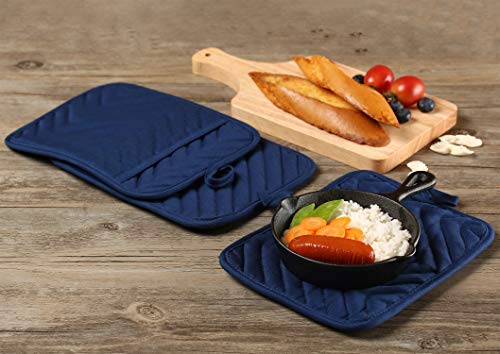 Oven Pot Holder with Pocket Cotton Heat Resistant Coaster Potholder Kitchen Hot Pad Oven Mitts for Cooking and Baking Square 7"x9" (Blue / 5 Count - Cotton)