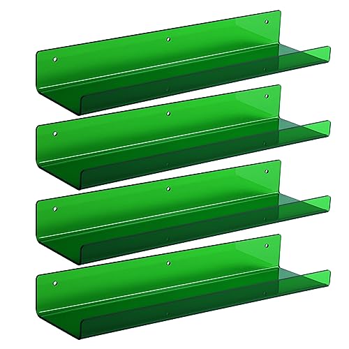 4 Pcs 15" Acrylic Shelves for Wall Decor and Display (Green)