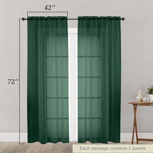 Hunter Green Sheer Curtain for Bedroom Living Room 72 Inches Long 2 Panels Set (Hunter Green / 42"W x 72"L (Pack of 2))