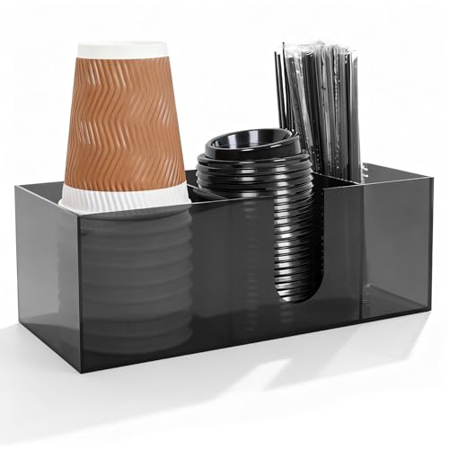 Acrylic Coffee Cup Holder for Countertop Breakroom (Grey / 3 Slots)
