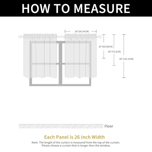 Basic Rod Pocket Sheer Voile Window Curtain Panels Sage Green 1 Pair 2 Panels 26 Width 40 Inch Long for Kitchen Bedroom Children Living Room Yard（Sage Green (Sage Green / 26"W x 40"L (Pack of 2))