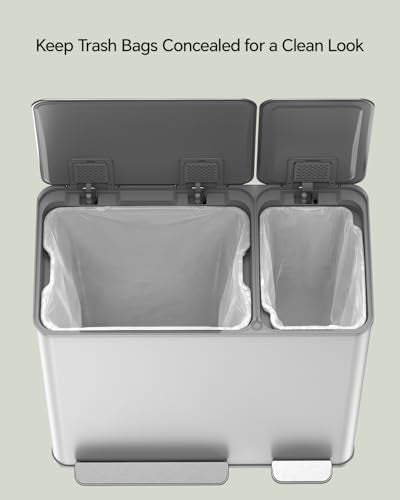 Dual Trash and Recycling Bins for Kitchen (White / 13+6 Gallon)