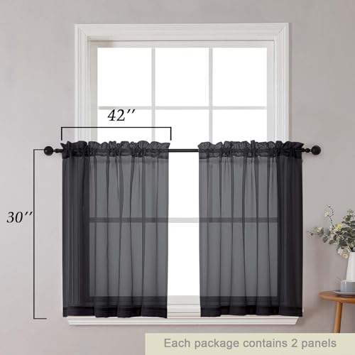 Black Kitchen Curtains 30 Inch Length Tier 2 PCS (Black / 42"W x 30"L (Pack of 2))