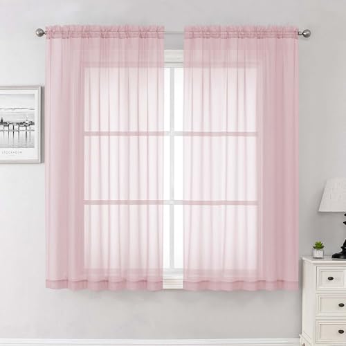 Blush Pink Sheer Curtains 63 Inch Length 2 Panels Set (Blush Pink / 59"W x 63"L (Pack of 2))