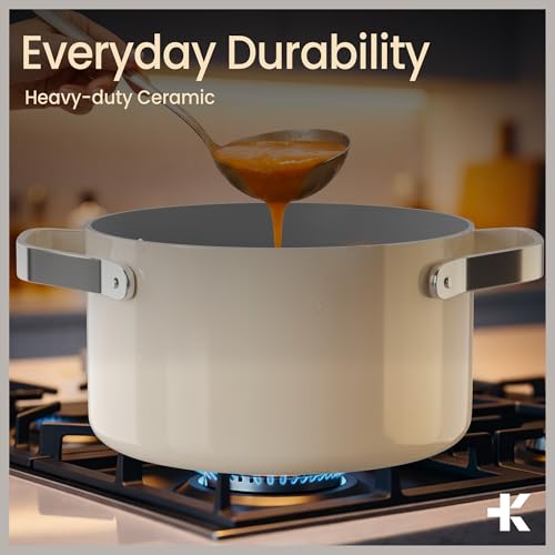 Bakken 8.5 Quart Ceramic Coated Stock Pot with Lid (Cream / 8.5 Quarts)