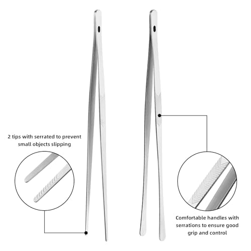 2PCS 12" Stainless Steel Kitchen Tongs Tweezers with Serrated Tips (12 inches)