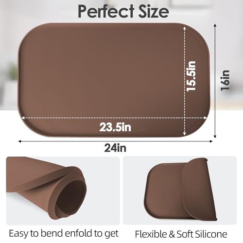 Silicone Coffee Maker Mat with Lip for Countertops (Brown / 24'' x 16'')