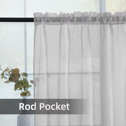 Solid Sheer Rod Pocket Curtain Voile Draperies 2 Panels White Beige Black Grey Ivory 52 Inch Width 90 Inch Long 1 Pair for Kitchen Bedroom Children Living Room Yard (Silver Grey / 52"W x 90"L (Pack of 2))
