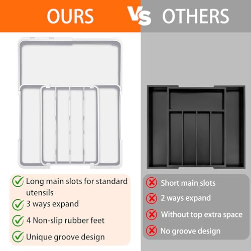 Adjustable Silverware Drawer Organizer (White / M(9.5-15.2"W x 12.6-19"D))