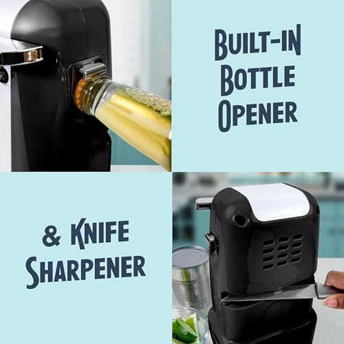 Retro Electric Can Opener for Kitchen with Magnetic Lid Remover (Black)