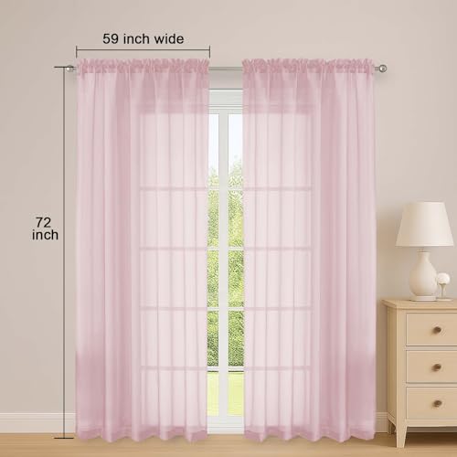 Blush Sheer Curtains 72 Inch Long 2 Panels for Living Room 59" Wide (Blush / 59"W x 72"L (Pack of 2))
