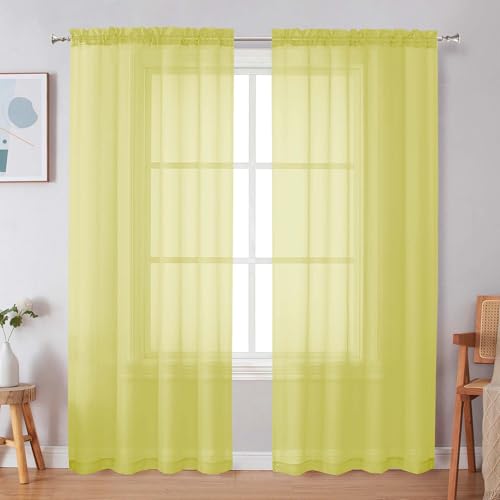 Lemon Sheer Curtains 72 Inches Long 2 Panels for Living Room (Lemon / 42"W x 72"L (Pack of 2))