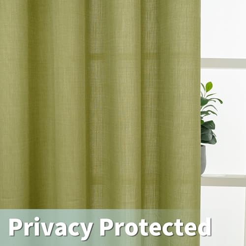 102 Inch Natural Faux Linen Curtains for Bedroom Living Room 2 Panels (52"W x 102"L (Pack of 2) / Silver Grommet-moss Green)