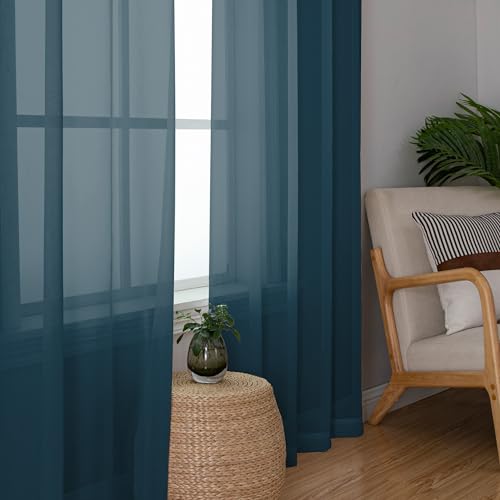 Stone Blue Sheer Curtains 45 Inch Long 2 Panels (Stone Blue / 42"W x 45"L (Pack of 2))