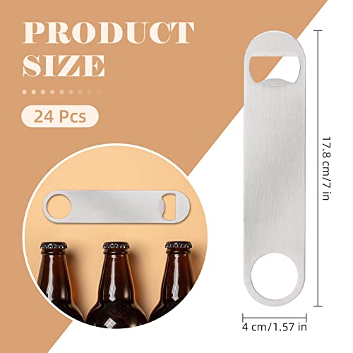 24 Pack Flat Beer Bottle Opener 7 inch Heavy Duty Stainless Steel Flat Bottle Opener Metal Beer Bottle Openers Silver Beer Openers for Bartender Kitchen Bar or Restaurant (7 in / Silver)