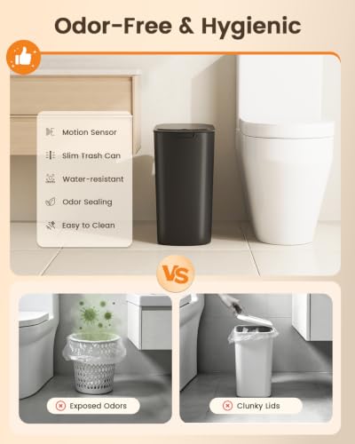5 Gallon Automatic Bathroom Trash Can with Lid (Black)