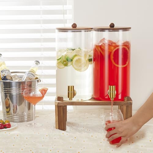2pcs 1.5 Gallon Glass Drink Dispenser with Wood Stand