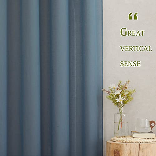 Flax Linen Sheer Curtains for Living Room (52"W x 96"L (Pack of 2) / Stone Blue)