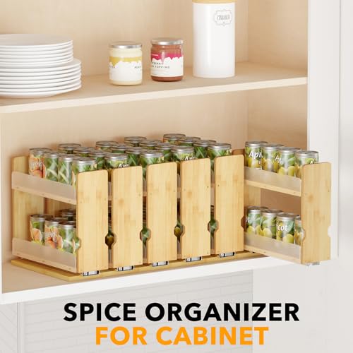 Bamboo Pull Out Spice Rack Organizer for Cabinet (7.3" Wide, 2 Drawers(3" Wide), 2-Tier / Natural)