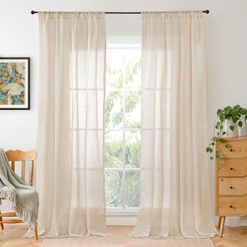 Linen Curtains 84 Inch Length for Living Room Windows (Natural / 38"W x 84"L (Pack of 2))