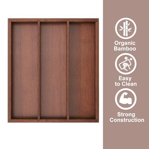 Bamboo Silverware Organizer with 3 Slots for Kitchen (Brown / 3 Compartments)