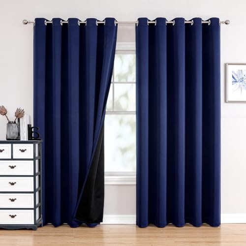 100% Blackout Curtains for Bedroom 84 Inches Long 2 Panels Set (60"W x 84"L (Pack of 2) / Navy Blue)
