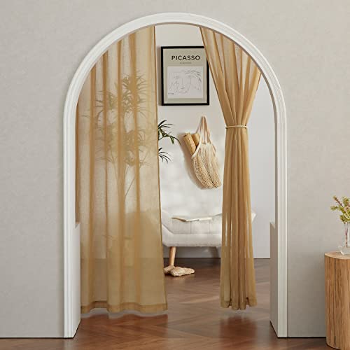 Sheer Linen Bedroom Curtains 96 inch Long (52"W x 96"L (Pack of 2) / Desert Yellow)