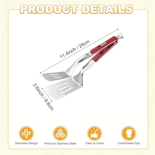 Spatula Tongs (Red Handle, Silver Tone)