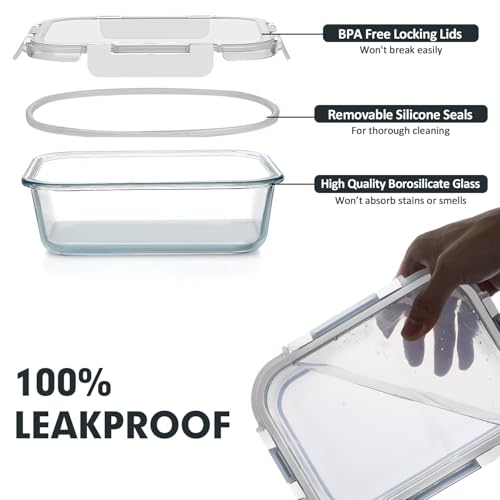 30 Pieces Glass Food Storage Containers Set with Lids (White / 30 Pieces)