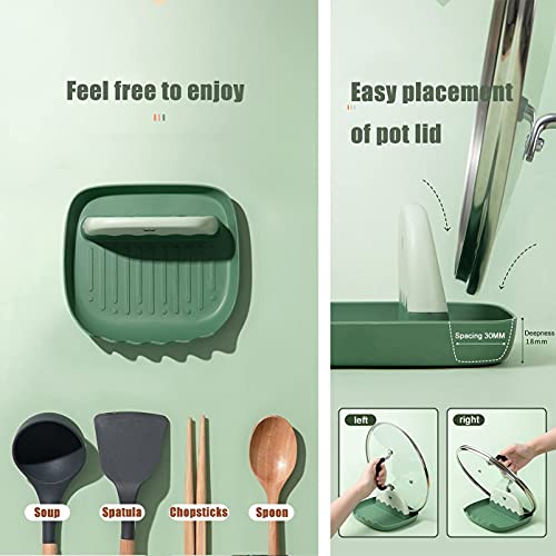 2 Pack Spoon Rest with Lid Holder for Kitchen Countertop (Green & Pink)