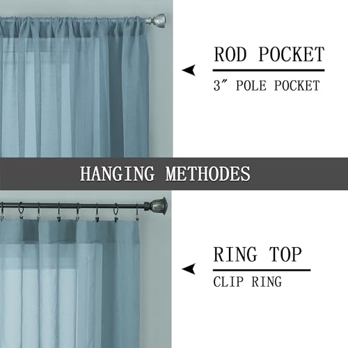 Sheer Curtains Living Room Linen Textured Curtain Sheers Light Filtering Voile Rod Pocket Curtains for Bedroom (38"W x 63"L (Pack of 2) / Dusty Blue)