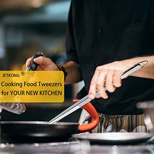 2 Pcs 12 Inch Kitchen Tweezers Fine Tweezer Tongs (12+12 Inch / Silver)