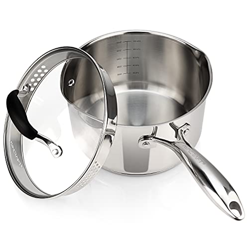 3.5 Quart Stainless Steel Saucepan with Glass Strainer Lid (3.5 Quarts)