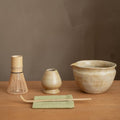 Matcha Set with Handmade Ceramic Bowl & Bamboo Whisk (Sandstone Reactive Glaze)