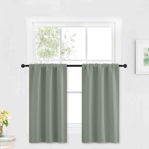 Cafe Blackout Curtains 30 inch Length (Grayish Green / 29"W x 30"L (Pack of 2))